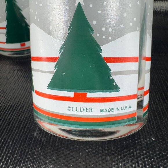 Vintage Culver Made In USA Glassware Cups Lowball Glasses Tumblers Set 3 Trees - Picture 6 of 11